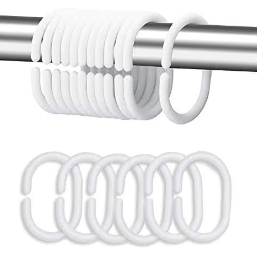 Set of 2 White Plastic Curtain shower c shaped Rings 24 ct